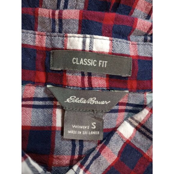 Eddie Bauer Shirt Ladies Small Navy Red Button Front - Picture 5 of 7